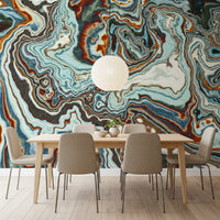 Murale da parete astratto con volute marmorizzate dai toni terrosi