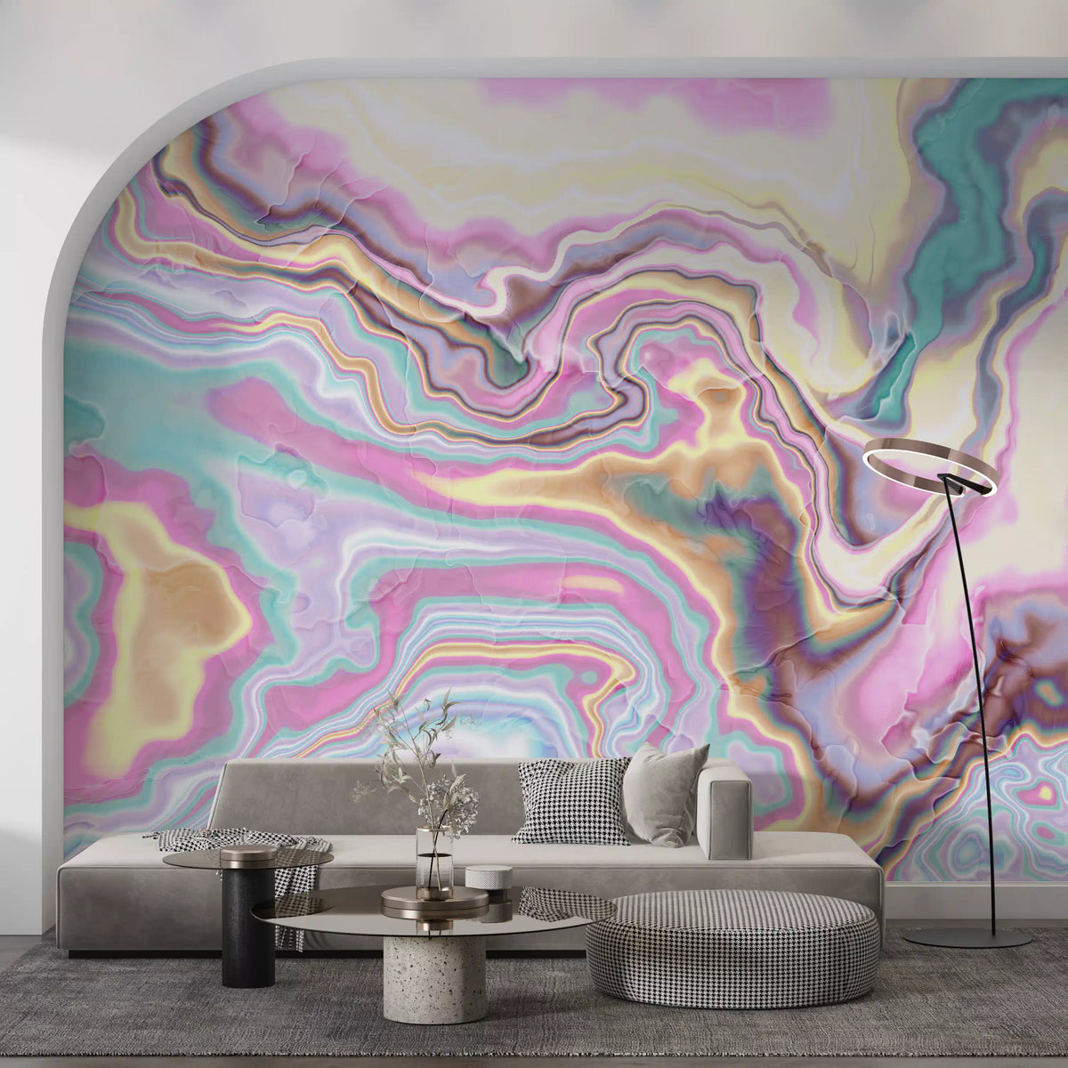 Murale da parete con volute marmorizzate cangianti