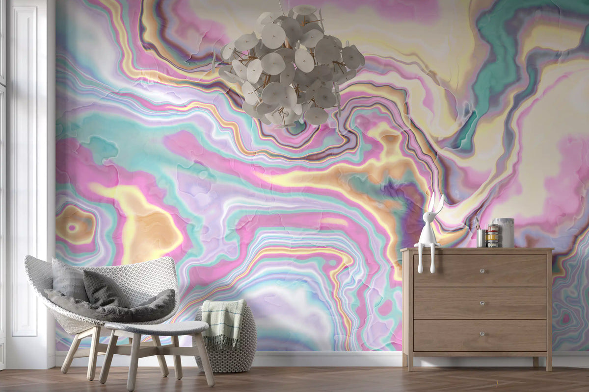 Murale da parete con volute marmorizzate cangianti