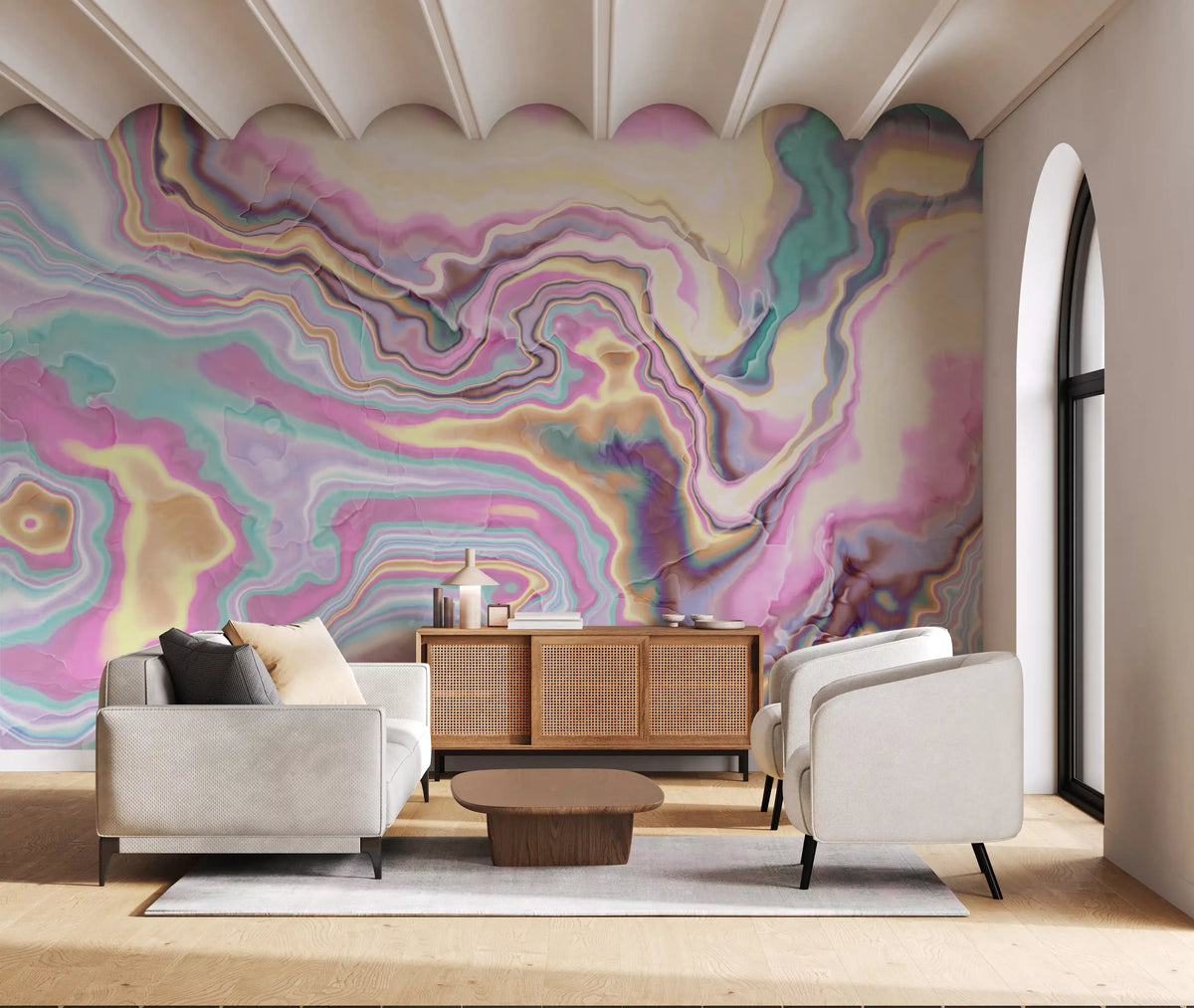 Murale da parete con volute marmorizzate cangianti