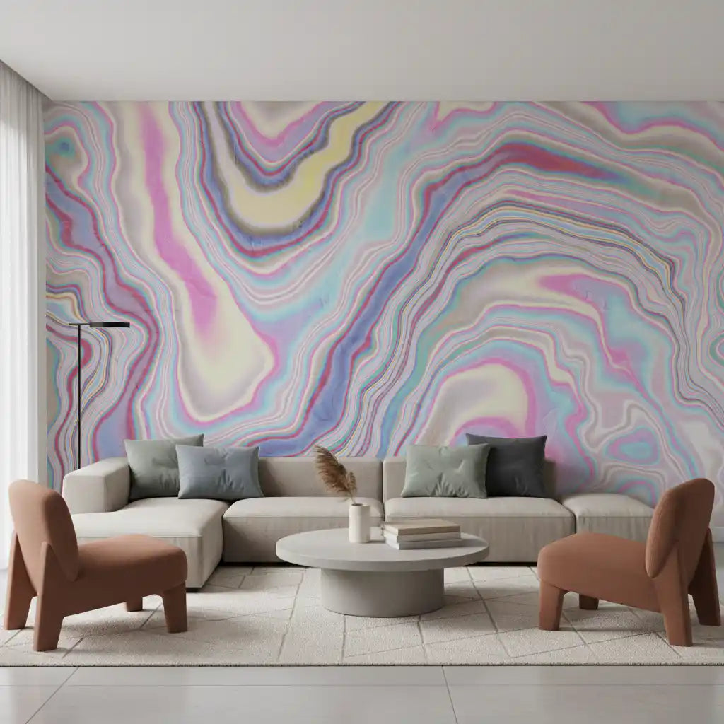Murale da parete con texture marmorizzata a onde olografiche