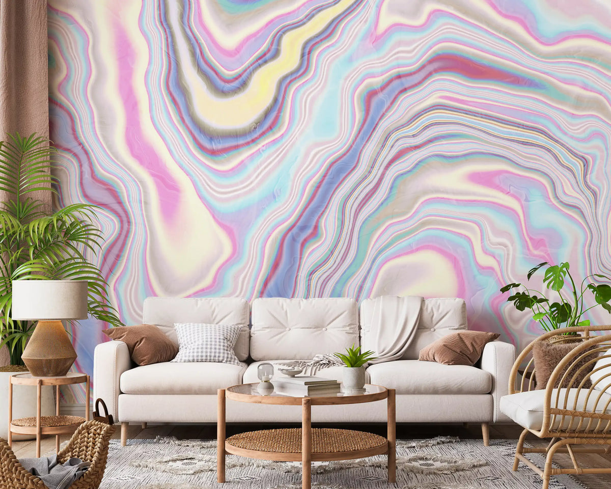 Murale da parete con texture marmorizzata a onde olografiche