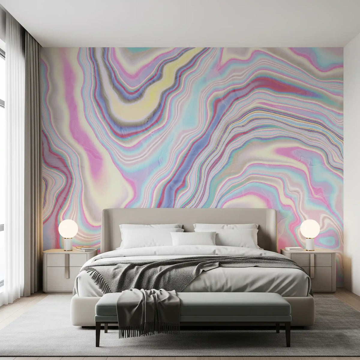 Murale da parete con texture marmorizzata a onde olografiche