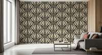 Tapete mit botanischer Symmetrie in Creme und Anthrazit⁠