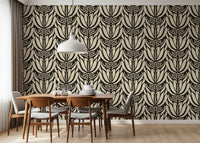 Tapete mit botanischer Symmetrie in Creme und Anthrazit⁠