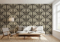 Tapete mit botanischer Symmetrie in Creme und Anthrazit⁠