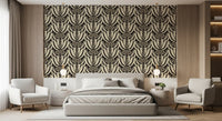 Tapete mit botanischer Symmetrie in Creme und Anthrazit⁠