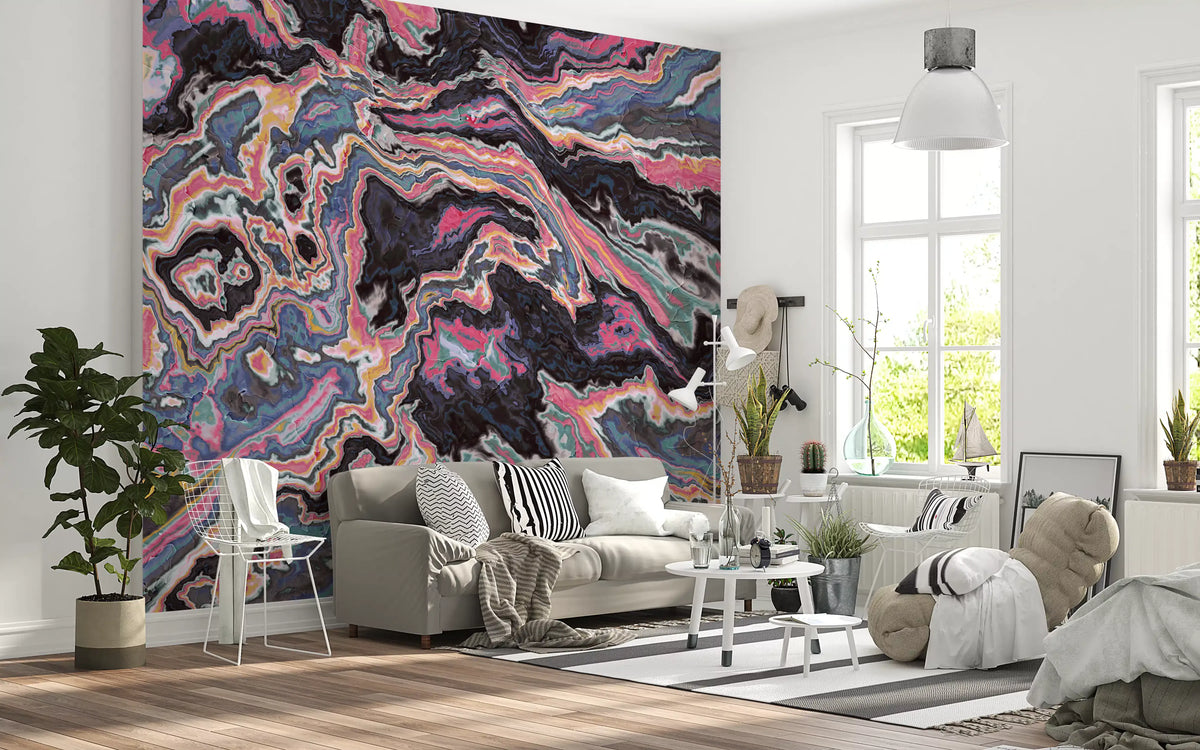 Murale da parete con effetto marmo fluido dai colori vivaci