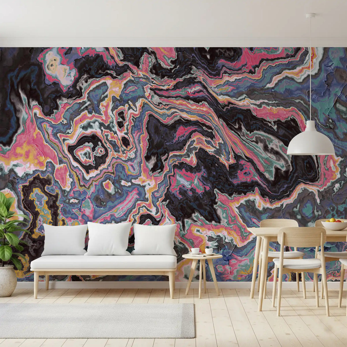 Murale da parete con effetto marmo fluido dai colori vivaci
