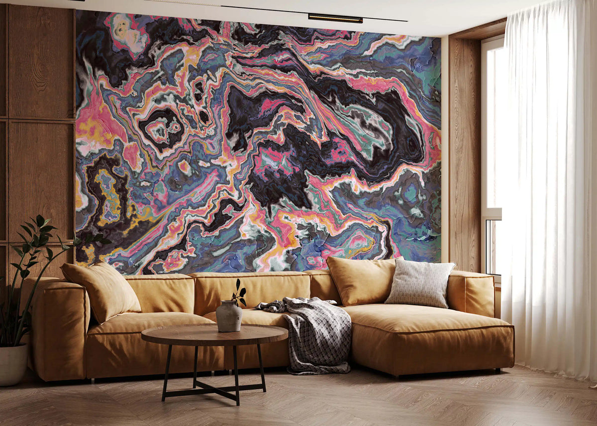 Murale da parete con effetto marmo fluido dai colori vivaci