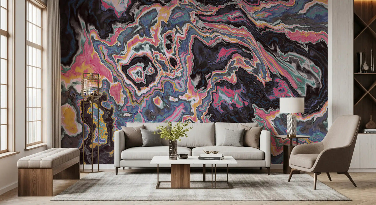 Murale da parete con effetto marmo fluido dai colori vivaci