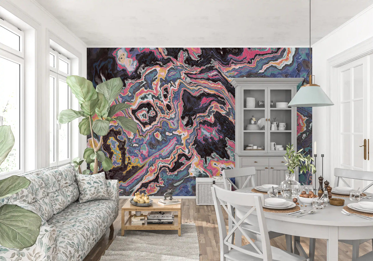 Murale da parete con effetto marmo fluido dai colori vivaci