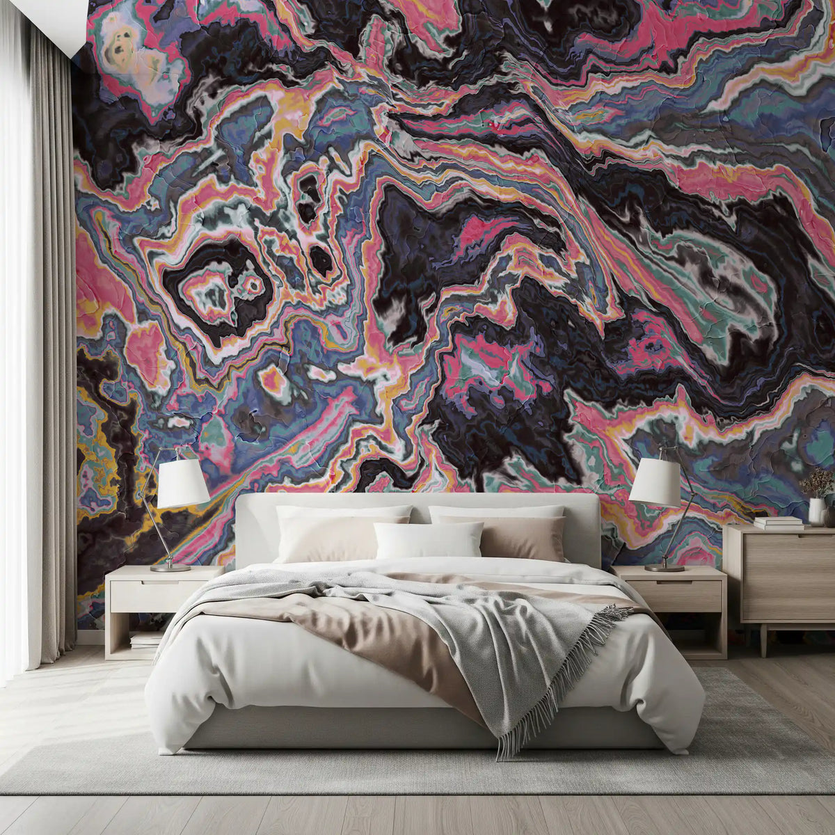 Murale da parete con effetto marmo fluido dai colori vivaci