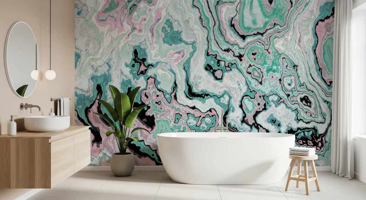 Mural de pared abstracto con remolinos de mármol en tonos pastel
