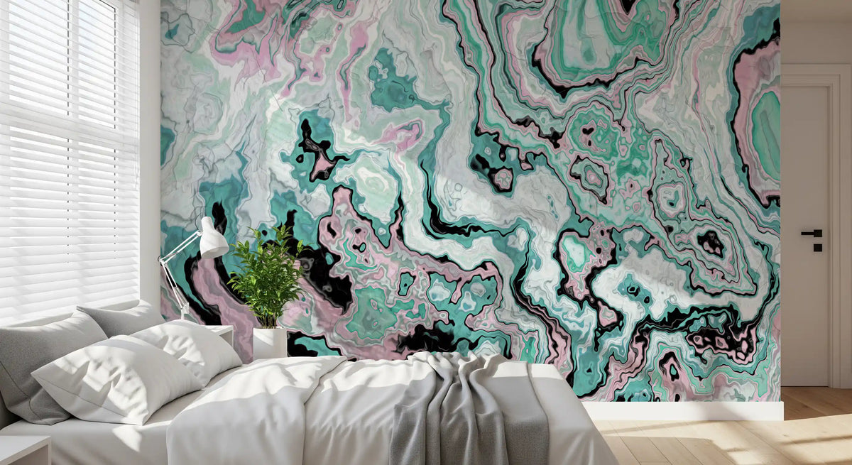 Mural de pared abstracto con remolinos de mármol en tonos pastel