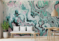 Mural de pared abstracto con remolinos de mármol en tonos pastel
