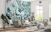 Mural de pared abstracto con remolinos de mármol en tonos pastel