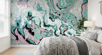 Mural de pared abstracto con remolinos de mármol en tonos pastel