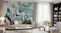 Mural de pared abstracto con remolinos de mármol en tonos pastel