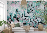Mural de pared abstracto con remolinos de mármol en tonos pastel