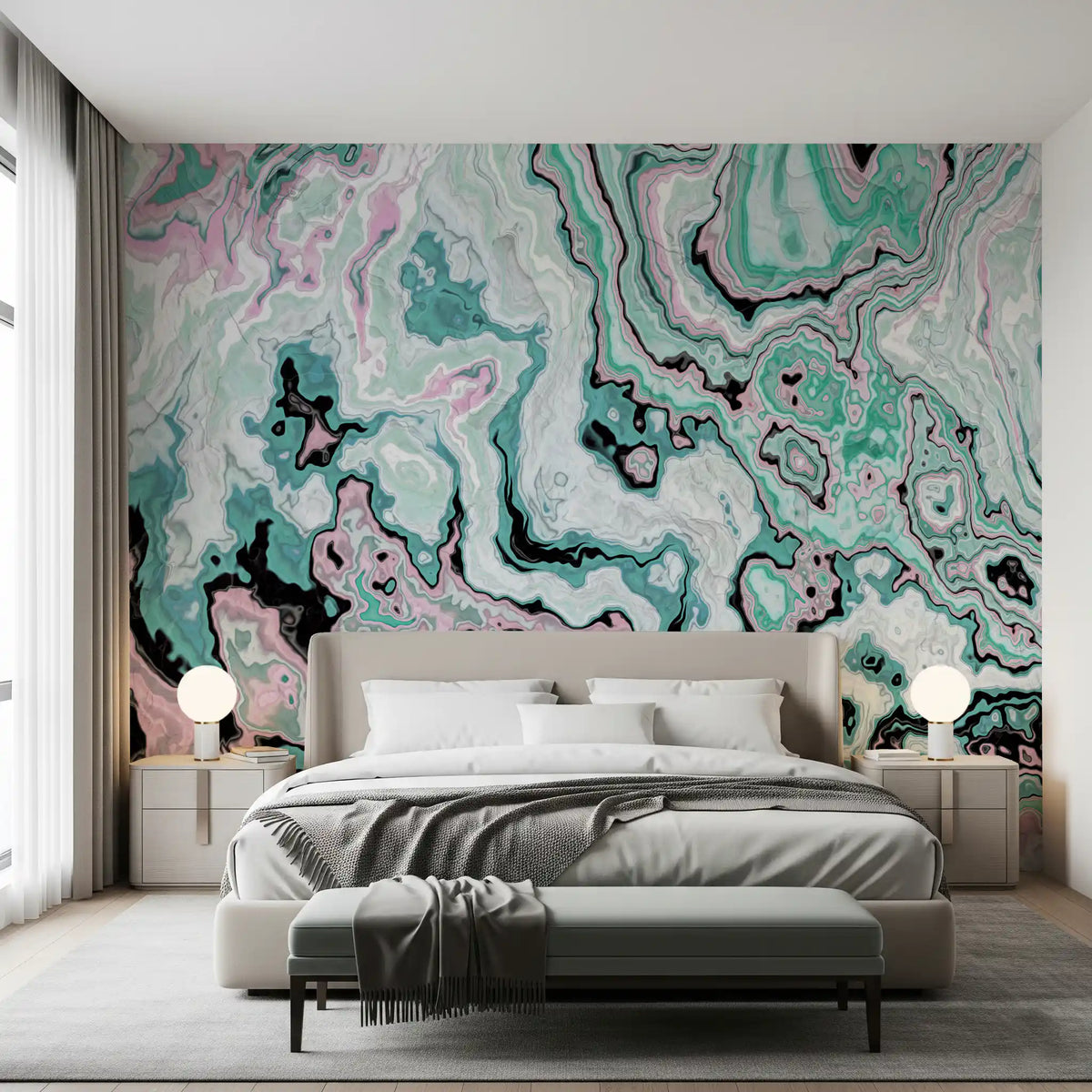Mural de pared abstracto con remolinos de mármol en tonos pastel