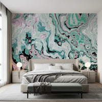 Mural de pared abstracto con remolinos de mármol en tonos pastel