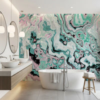 Mural de pared abstracto con remolinos de mármol en tonos pastel