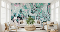 Mural de pared abstracto con remolinos de mármol en tonos pastel