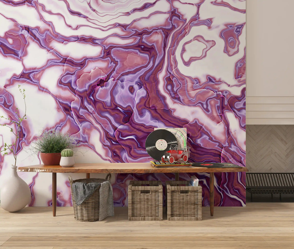 Violette marmerstroming-vloeibare kunstmuurdecoratie