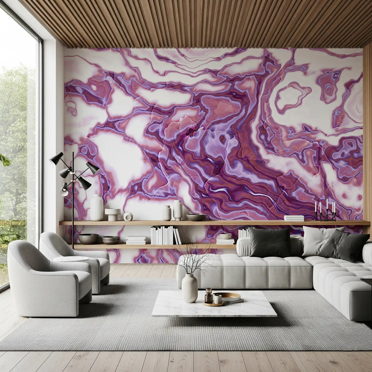 Violette marmerstroming-vloeibare kunstmuurdecoratie