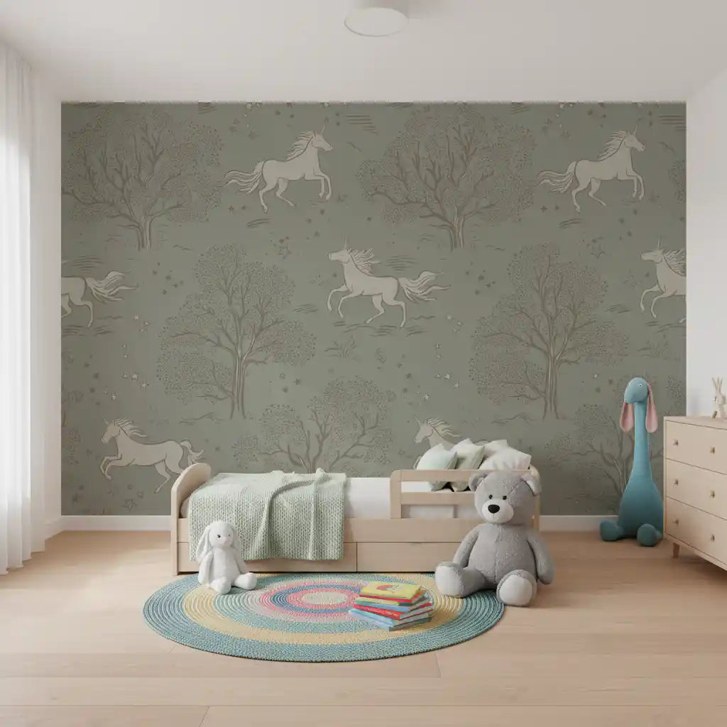 Magisches Einhorn-Traumland – Wandbild „Salbeigrün“ Wandbild
