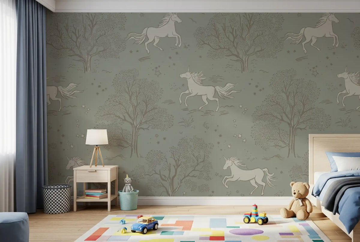 Magisches Einhorn-Traumland – Wandbild „Salbeigrün“ Wandbild