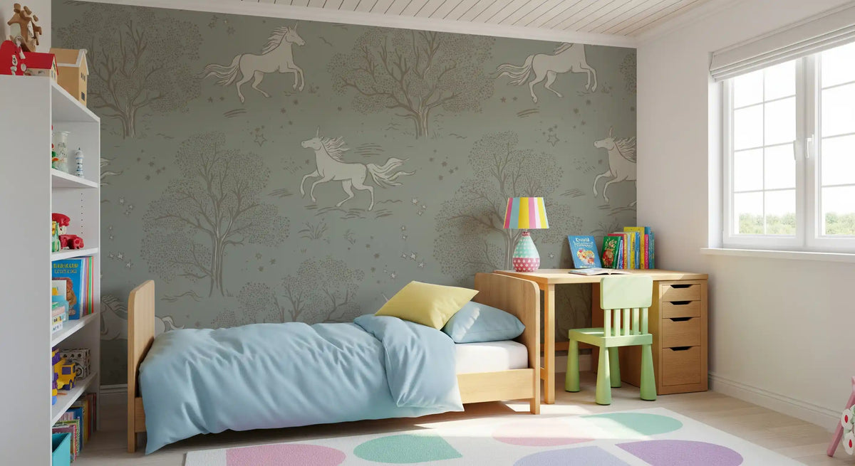 Magisches Einhorn-Traumland – Wandbild „Salbeigrün“ Wandbild