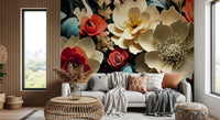 3D Flowers  Coral and Cream Wall Mural