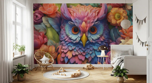 Vibrant Floral Owl Portrait Wall Mural