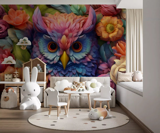 Vibrant Floral Owl Portrait Wall Mural