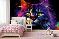 Neon-Katzenporträt-Wandbild