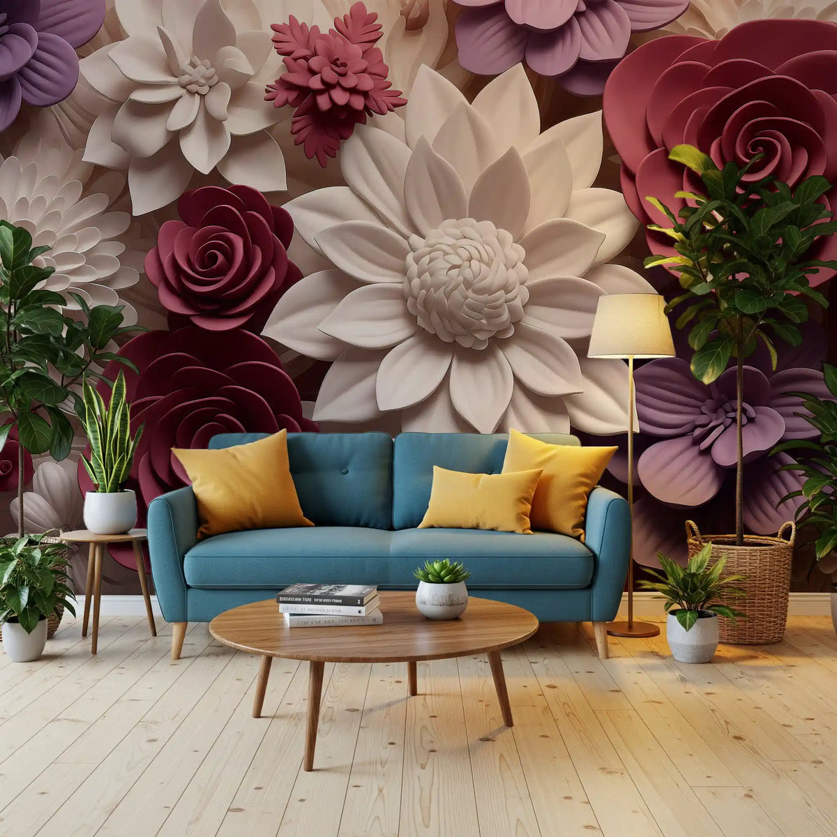 3D-Wandbild mit Blumenblüten