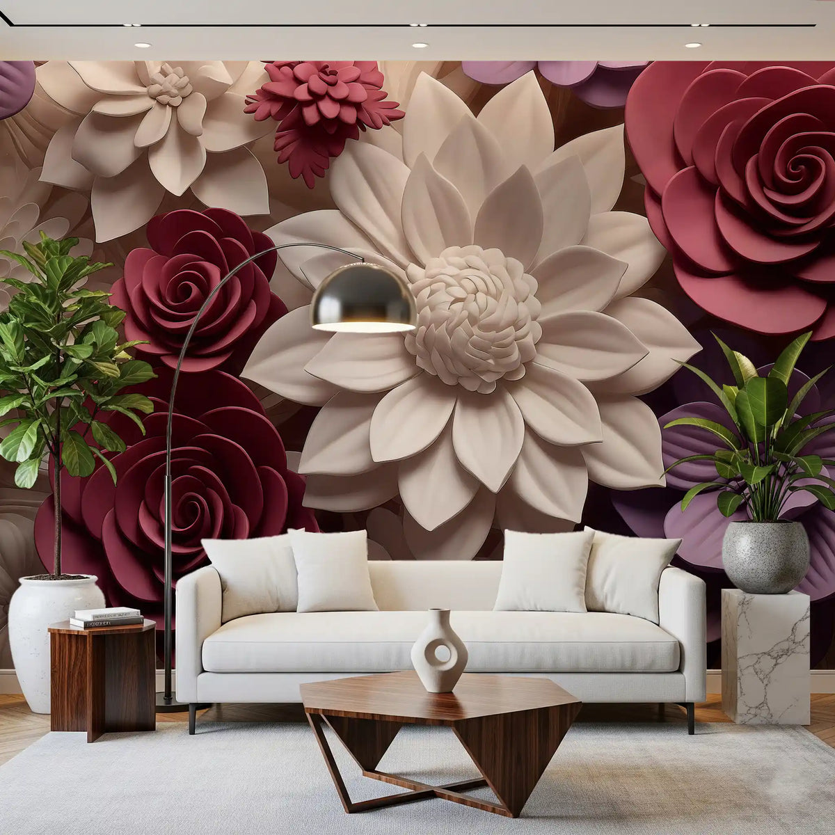 3D-Wandbild mit Blumenblüten