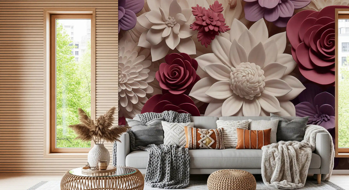3D-Wandbild mit Blumenblüten
