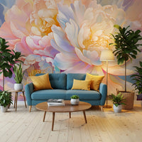 Fototapet mural cu flori de bujor pastelat, eteric