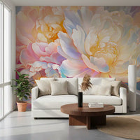 Fototapet mural cu flori de bujor pastelat, eteric