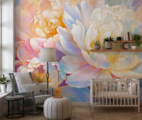 Fototapet mural cu flori de bujor pastelat, eteric