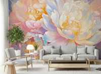 Fototapet mural cu flori de bujor pastelat, eteric