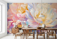 Fototapet mural cu flori de bujor pastelat, eteric