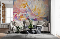 Fototapet mural cu flori de bujor pastelat, eteric