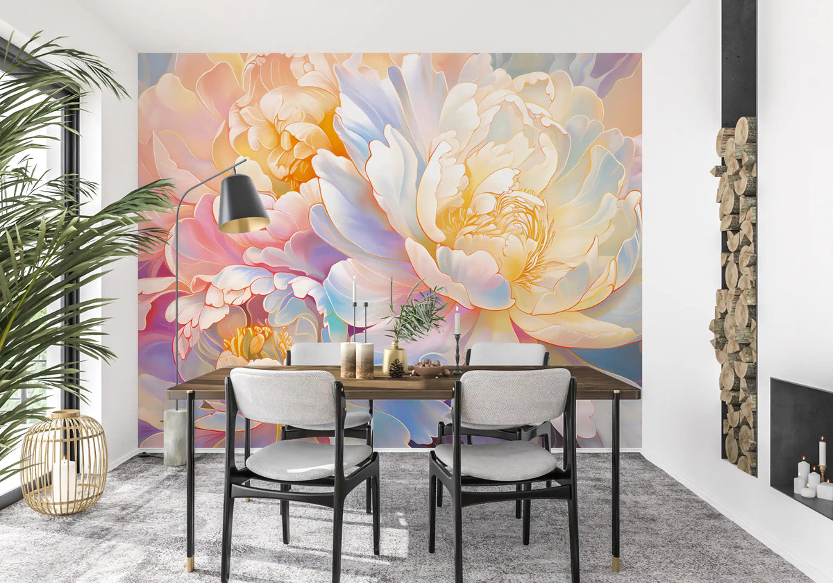 Fototapet mural cu flori de bujor pastelat, eteric