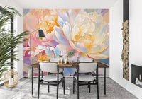 Fototapet mural cu flori de bujor pastelat, eteric