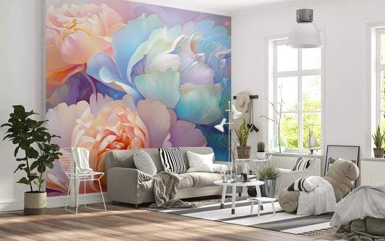Panoramique mural de pivoines pastel en fleurs