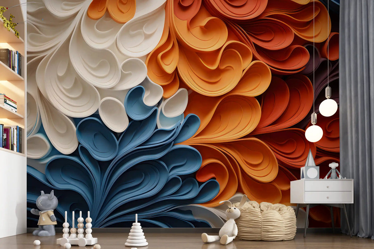 Papier peint panoramique mural artistique aux vagues tourbillonnantes et vibrantes